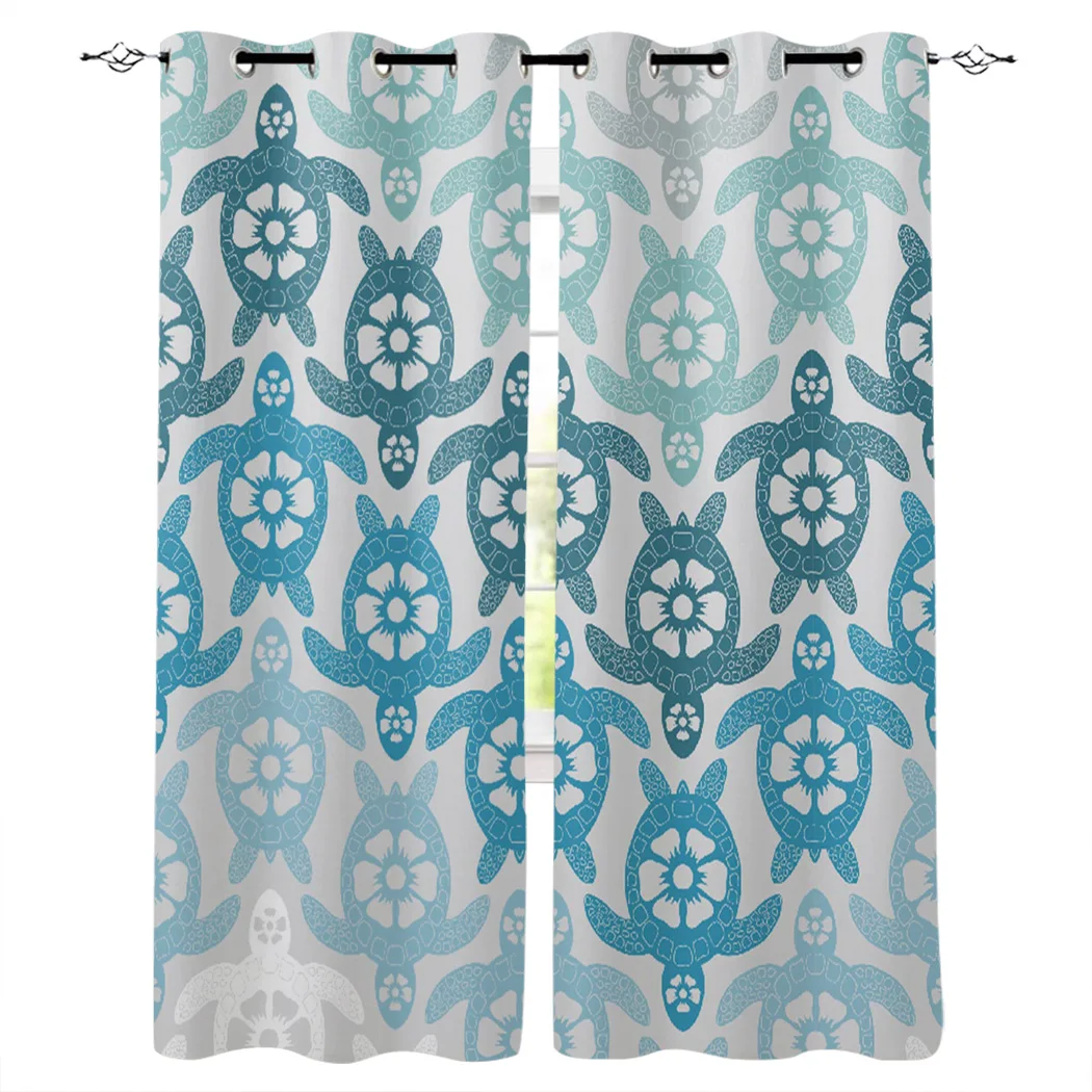 Шторы на окна Синяя морская черепаха художественные комнатные занавески для