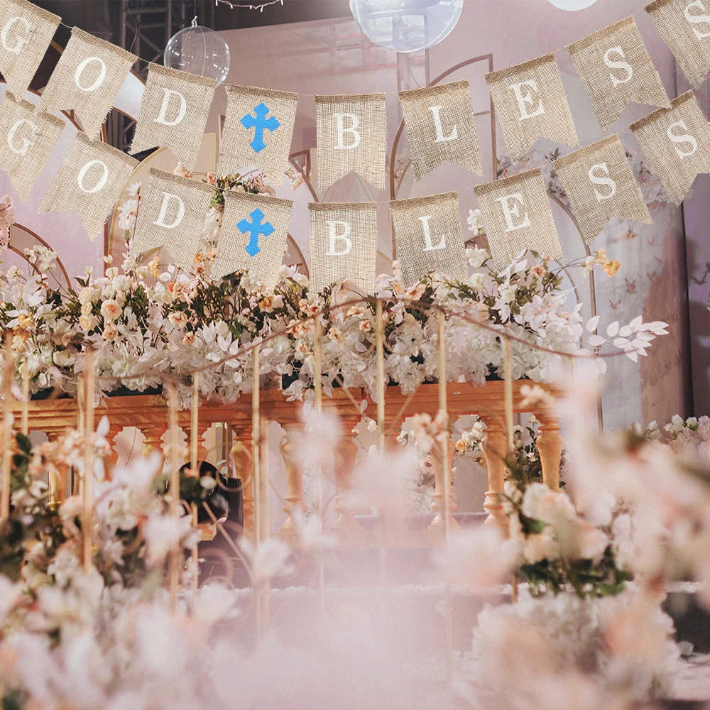 BOD BLESS буквы мешковины раздвоенный хвост баннеры гирлянды флаги для детского душа