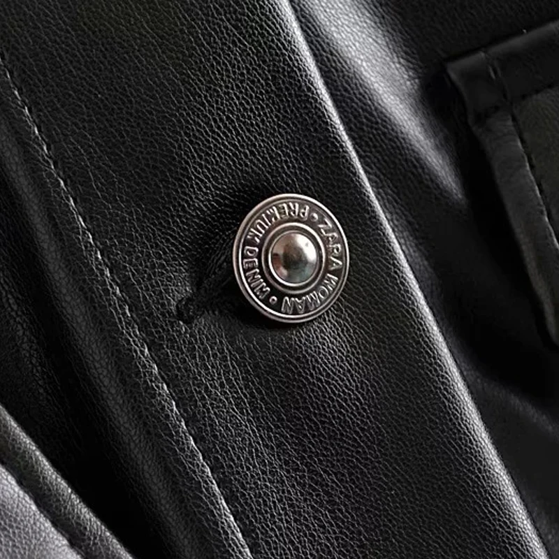 2019 New Autumn Women Pu Leather Jacket Outwear Coat Turn Down Neck Loose Black Single Breasted With Buttons And Pockets Ladies | Женская