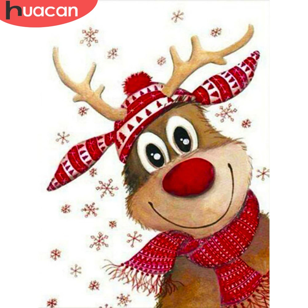 

HUACAN Diamond Embroidery Animal Picture Of Rhinestone Diamond Painting Christmas Deer Mosaic Full Square Animal Handmade Gift
