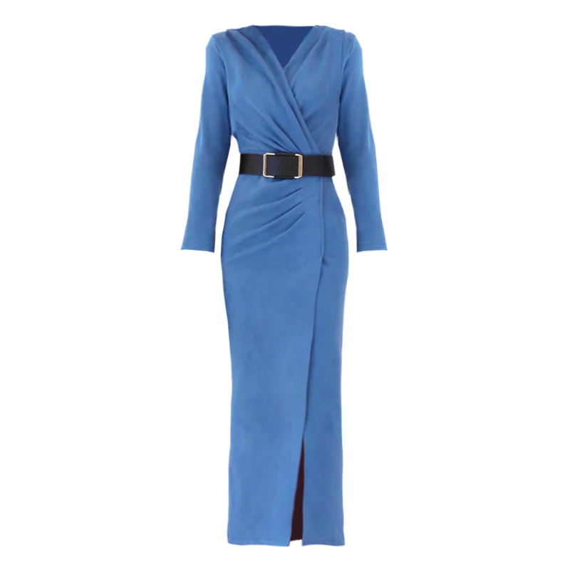 

Gentle Goddess Temperament Dress for Women 2020 Autumn and Winter New Design Sense Niche Mid-Length Slimming V-Neckline Hip