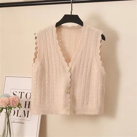 

2021 Spring Autumn Women Knitted Sweater Sleeveless Women Loose Vest Ladies V-Neck Jumper Tops Pull Femme Korean Style D117
