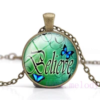 butterfly believe creative retro photo cabochon glass chain necklacecharm women pendants fashion jewelry gift a651