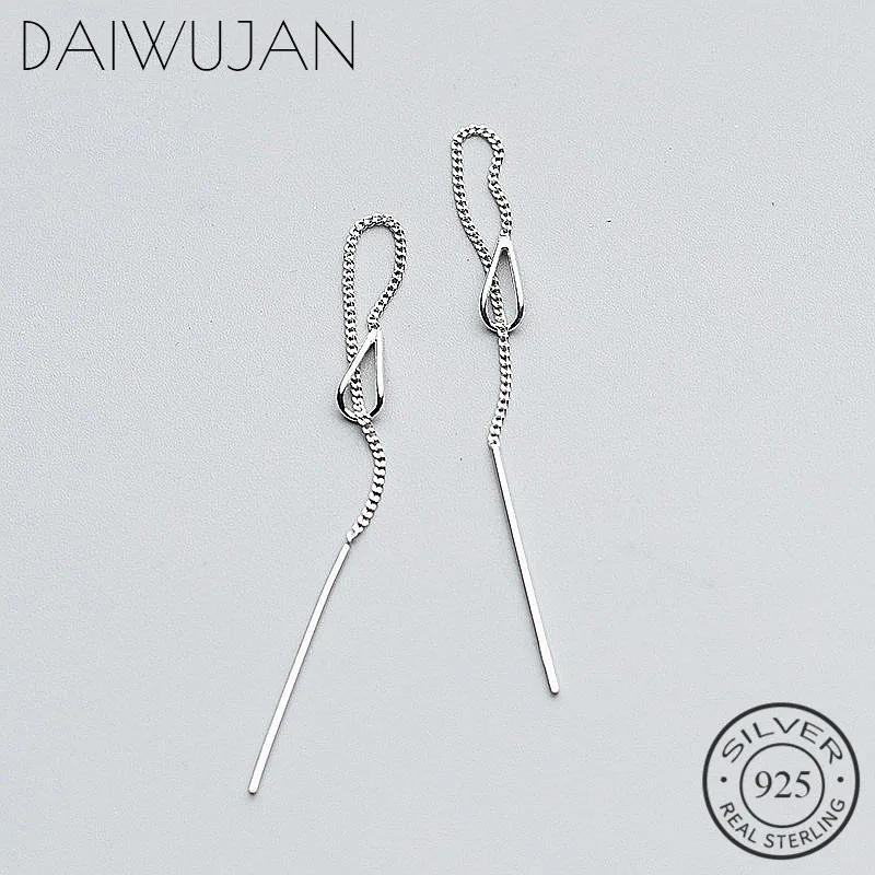 Классические серьги DAIWUJAN из настоящего серебра 925 пробы с тонкой цепочкой и