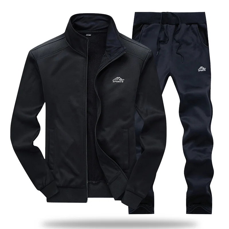 

Men Tracksuit Set Polyester Sweatshirt 2020 Spring Sporting Fleece Jacket + Pants Casual Men's Sports Suit Men's Sportswear 4XL