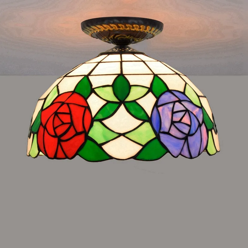 

30cm European Countryside Rose Tiffany Multi-Color Glass Dining Room Bedroom Aisle Corridor