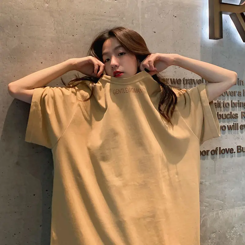 

2022 Summer New Style Fashion Large Size Loose Casual Top Round Neck Harajuku Solid Color Korean Version All-match T-shirt Women