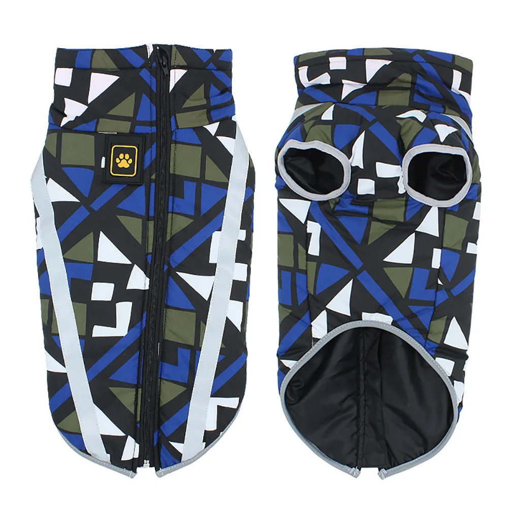 Geometric blue Зимняя одежда для собак, теплая плотная куртка для питомцев, водонепроницаемая одежда для собак, жилет для маленьких, средних и больших собак, лабрадор - Цвет: Geometric blue