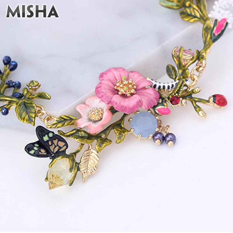 MISHA Очаровательное ожерелье для женщин, эмалированная глазурь, ручная работа, садовый букет, подвеска в форме букета, ожерелье, подарок на день рождения, L438-39