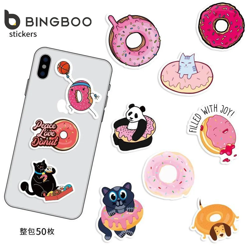 

50pcs Cute Sweet Food Donut Stickers Vinyl Waterproof Decals for Kids Teens Party for Laptop Water Bottles Hydro Flasks Luggage
