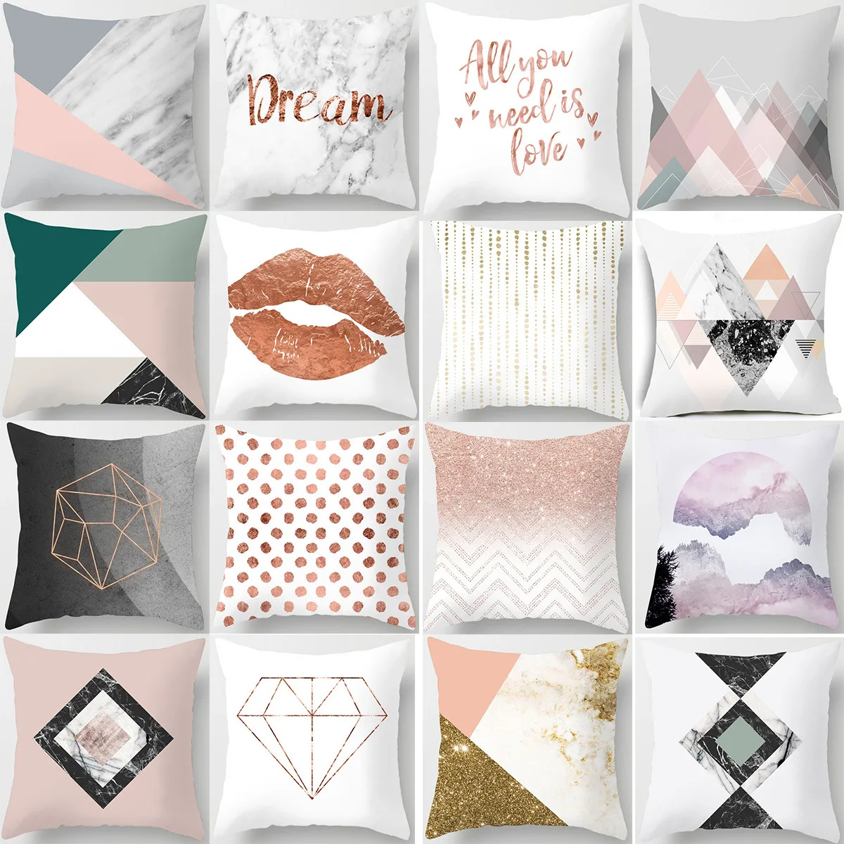 

Modern Minimalist Nordic Pink Marbled Cushion Cover Geometric Abstract Cushion Sofa Peach Skin Pillowcase