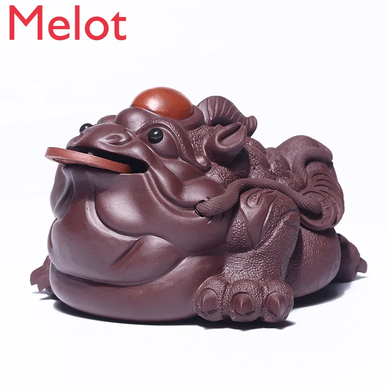 

Yixing purple sand Golden Toad pure handmade three gold toads in good luck home decoration accessories for living room