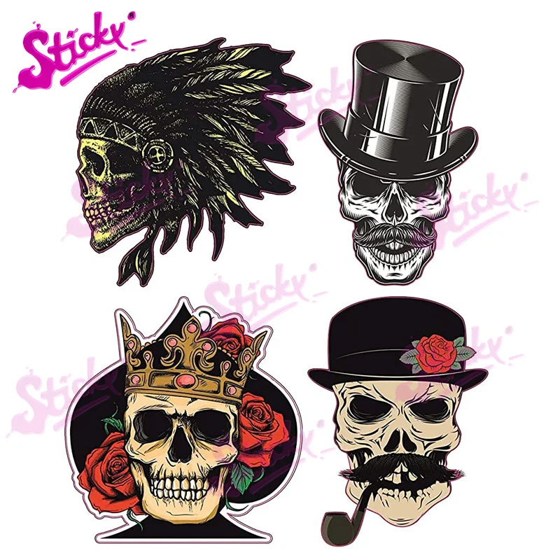 

STICKY Spades Skull Old School Rockabilly Retro Rockabella Biker Chopper Bobber Badge Brand Car Sticker Decal Accessories
