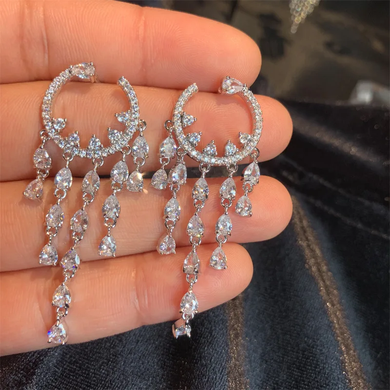

Wedding Bridal Long Tassel Earrings Cubic Zirconia Earring Women Luxury Brand Pendant Earring 2020 New Fashion Jewelry