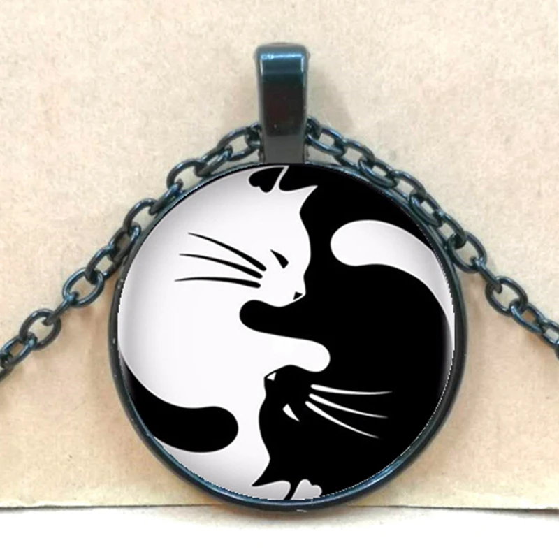 Heat! Винтажное ожерелье с подвеской кошка Инь Янь длинная цепь кабошоном