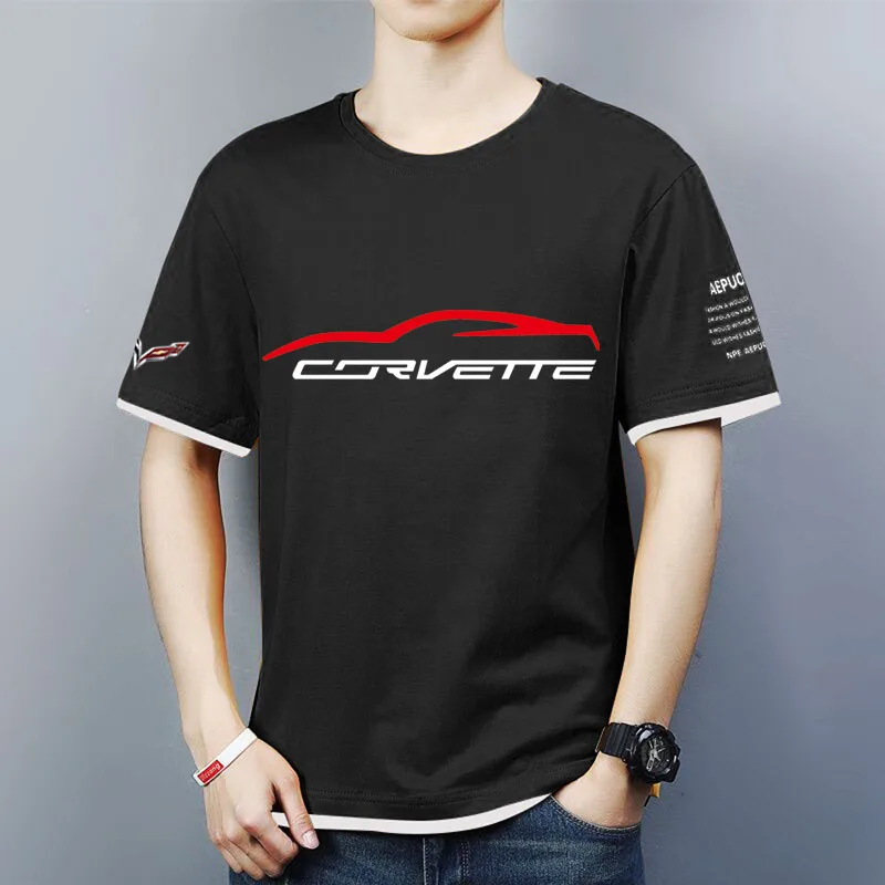

2021 Summer New Men's Corvette Logo Round Collar Fashion Contrast Color Trend Sports T-Shirt Comfortable Top D