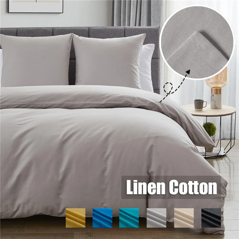 

【ON SALE】Quality Bedding Set Duvet Cover Pillowcase Solid Color Double Bed Bedclothes Linen Cotton Bed Set 140x200 Single Queen