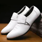 Мужские классические туфли из спилка, с острым носком, без застежки, в британском стиле, деловые Свадебные оксфорды, деловые туфли для мужчин, 38-48, H409