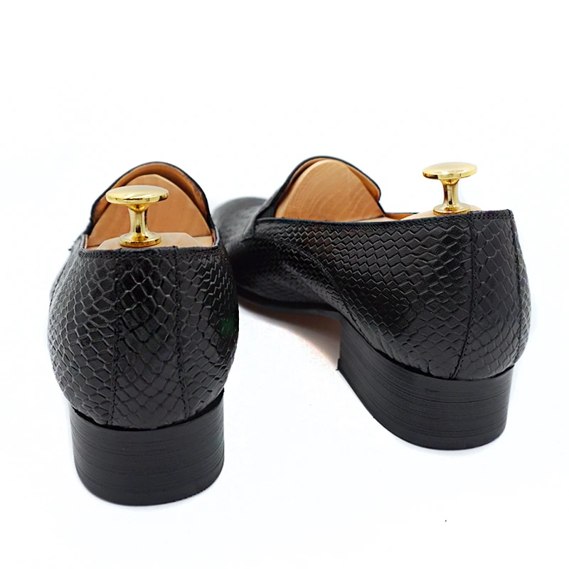 Luxury Men's Loafers genuine leather shoes Snake Skin Prints Shoes Black Brown Slip On Men Dress Party Office Casual | Обувь