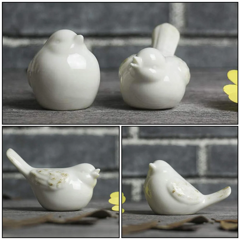 

4pcs Ceramic Bird Ornament Animal Sculpture Pretty Decor Indoor Home Decoration