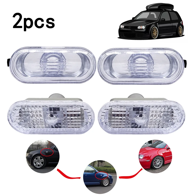 1 Pair Fender LED Side Marker Lights Turn Signal Lamps Car Accessories Light For VW MK4 Golf/Jetta Bora Passat Clear Lens