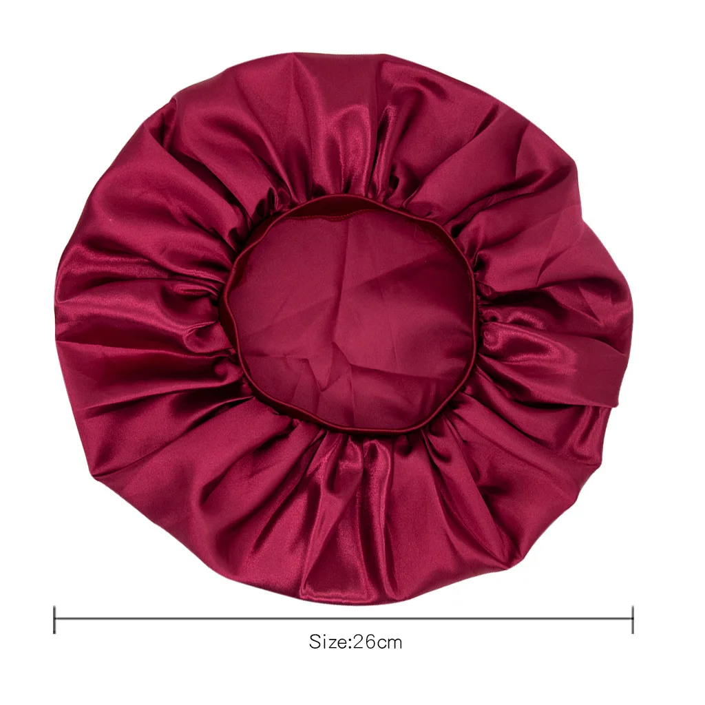 

Satin New Extra Large round Cap Elastic Wide Brim Nightcap Solid Color Chemotherapy Hat Bonnet Wholesale Stain Bonnet