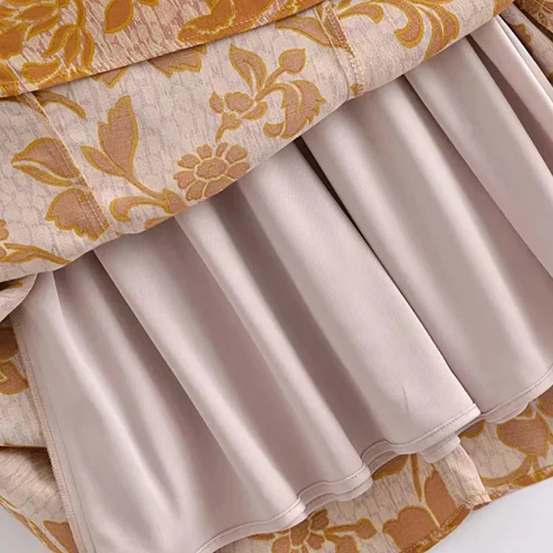 

LVWOMN Dress 2021 Za Women Summer Vintage Printed Midi Dress Woman Long Sleeve Halter Dresses For Women Party Elegant Robe Femme