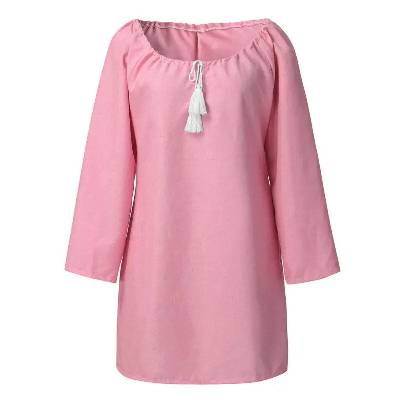 Женское Свободное платье в стиле бохо Повседневный пуловер с длинными рукавами и