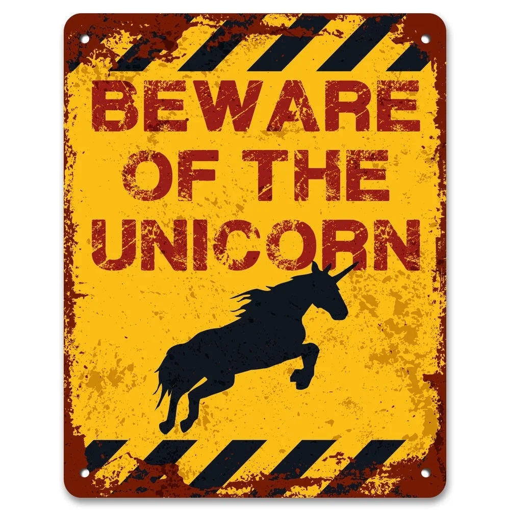 

Beware Of The Unicorn | Funny Vintage Metal Garden Warning Sign | Fantasy Decor (Visit Our Store, More Products!!!)
