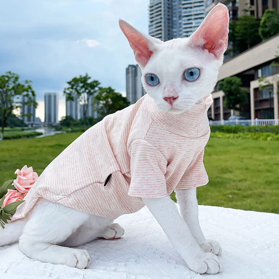 

Sphynx Cat Clothes Autumn High Collar Striped Clothes For Sphinx Cat Kitten Cotton Warm Coat Sphinksu Clothing Jacket Outfit