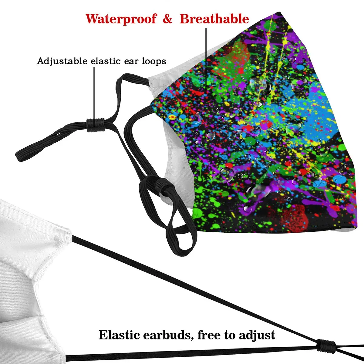 

Neon Color Splash Adult's Dust Mask with Filter PM2.5 Activated Carbon Mouth Face Reusable Washable