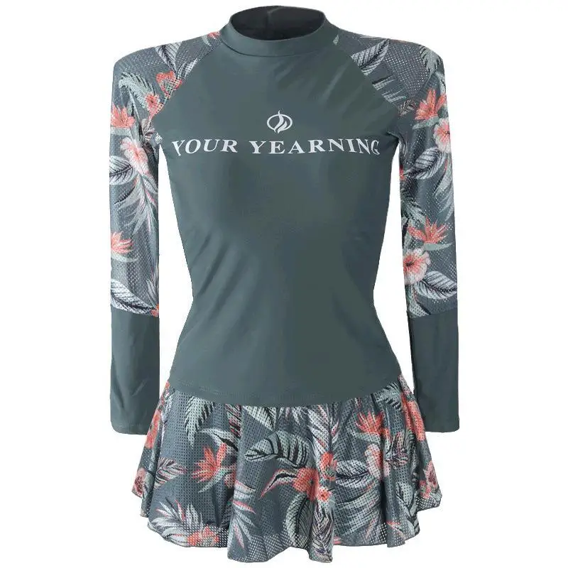 

Women Swimming Suit New Female Split Boxer Skirt Type Long Sleeve Sports Belly Slimming Swimsuit Hot Spring Swimsuit