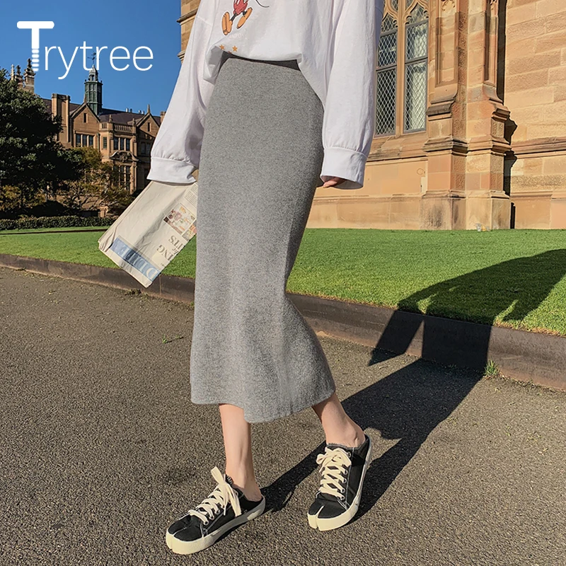 Женская Повседневная юбка Trytree однотонная облегающая офисная до середины икры с