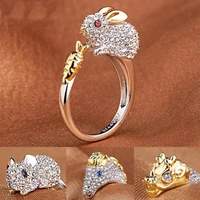 mifeiya cubic zirconia open wedding adjustable rings cute finger ring bunny animal jewelry rabbit shape rings for women