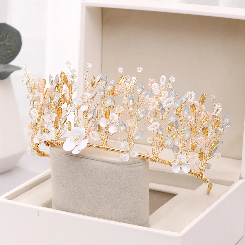 Золотая тиара и корона для королевы принцессы цветок ручной работы Хрустальная