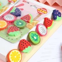 6pcsset cartoon fruit eraser cute funny 3d watermelon grape strawberry lemon rubber kawaii children study office stationery