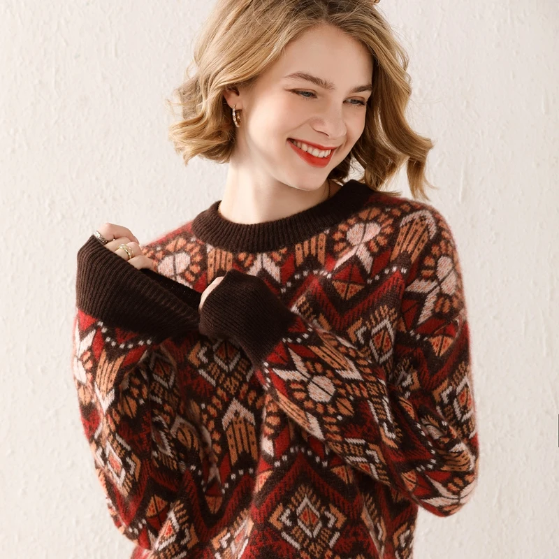 

Осенне-зимний новый женский свитер с круглым вырезом вязаный пуловер с длинными рукавами свитер пуловер утепленная женская куртка оверсай...