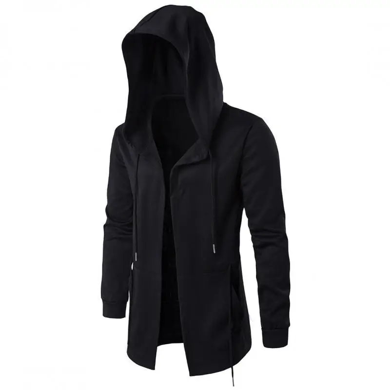 

Men Hooded Sweatshirts Black Gown Hip Hop Mantle Hoodies Fashion Open Jacket Long Sleeves Cloak Halloween Coats Gothic Outwear