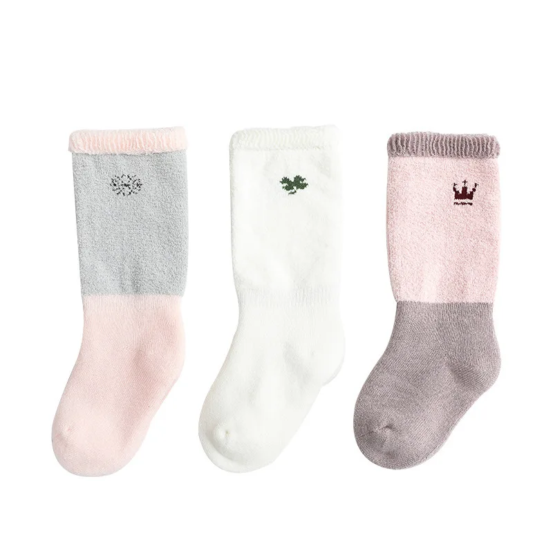 

3Pcs Newborn Baby Girls Boys Kids Socks Patchwork Color Thickening Keep Warm Socks Non-Slip Cotton Sokken Four Season