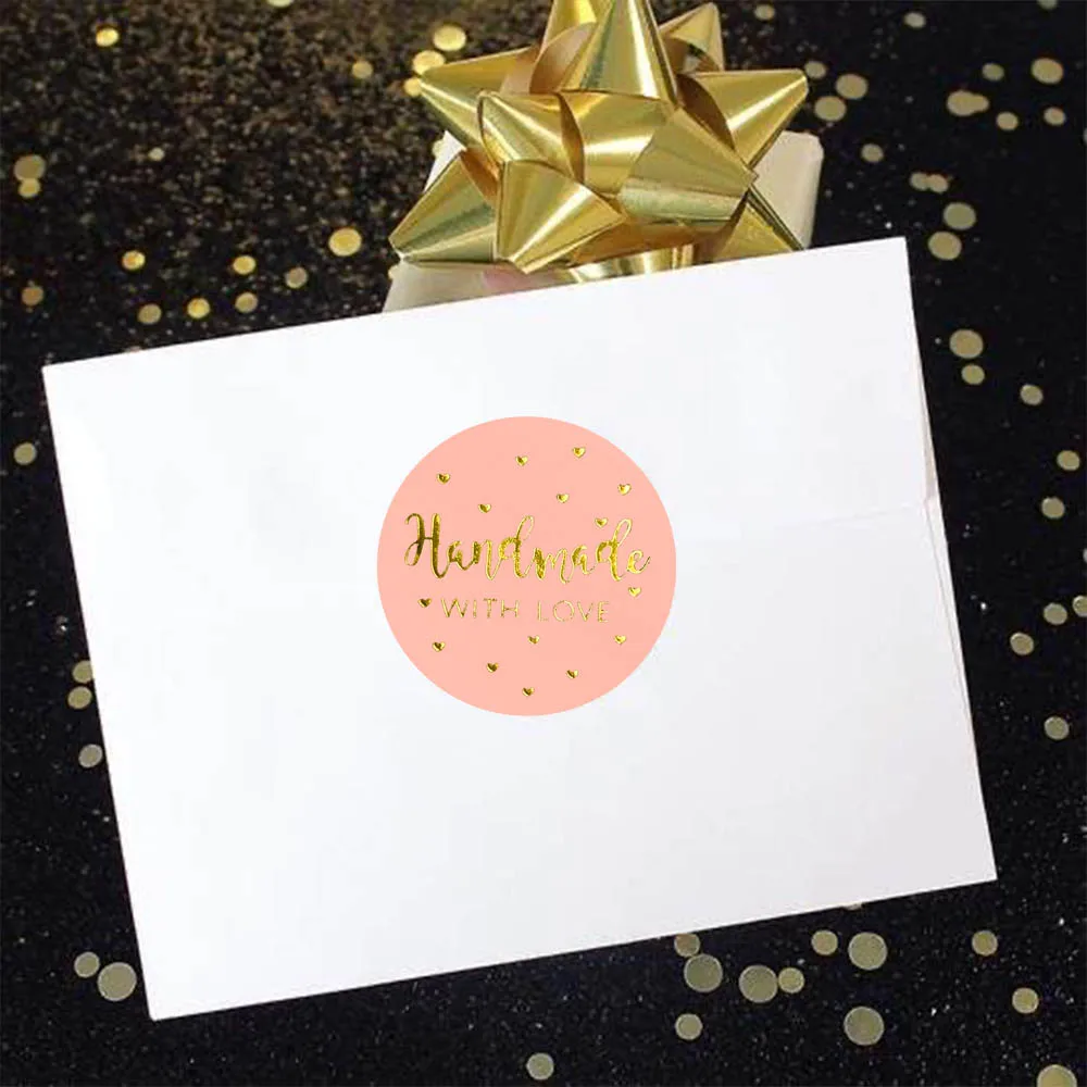 

500Pcs/Roll "Handmade With Love" Round Stickers Baking Seal Decor Labels Wedding Party Decoration Gift Package Thank You Sticker