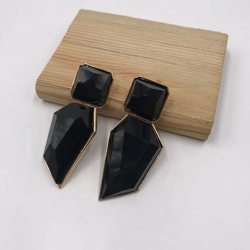 

Kara&Kale Boho Fashion Jewelry Geometric Drop Earrings Gothic Black and Transparent Resin Vintage Gold Earrings For Women ED036