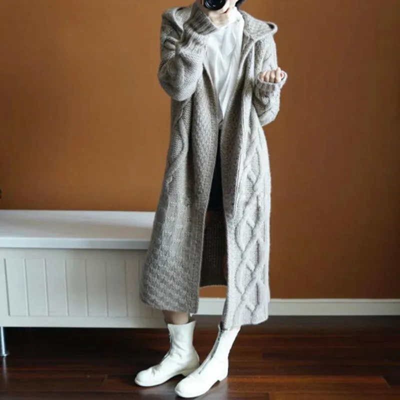 Autumn Winter New Sweater Women's Hooded Knit Cardigan Long Coat Shawl Hot Sale MK132 |