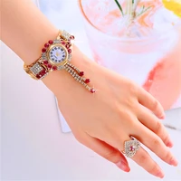 womens watches top luxury rhinestone ring suit fashion bracelet watch stainless steel branded clock wrist quartz watch calendar