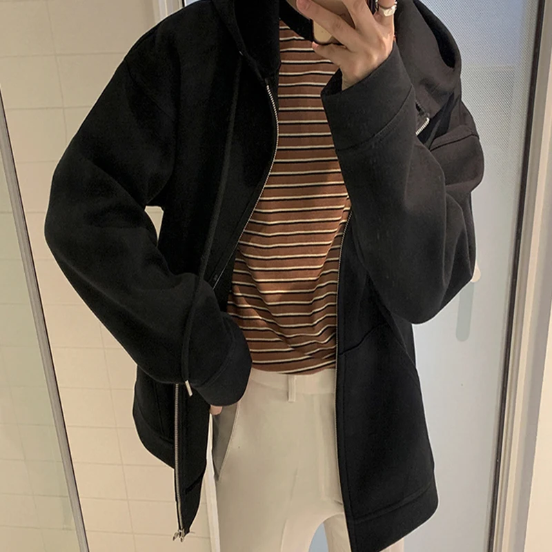 

Korean Style Solid Casual Hoodie Men Loose Zipper Cardigan Men's Sweatshirts Autumn Fashion Long Sleeve Sweatshirts Men 2021