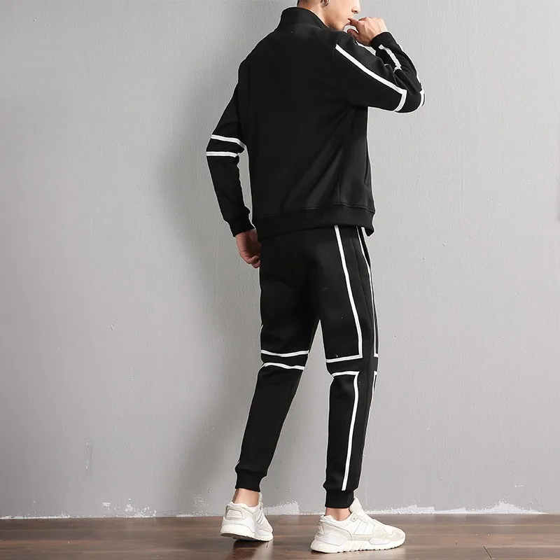 Long Sleeve Zipper Stand Collar Sweatshirt Coats Drawstring Waist Full Length Pants Mens Sports Casual 2Pcs Outfits Plus Size