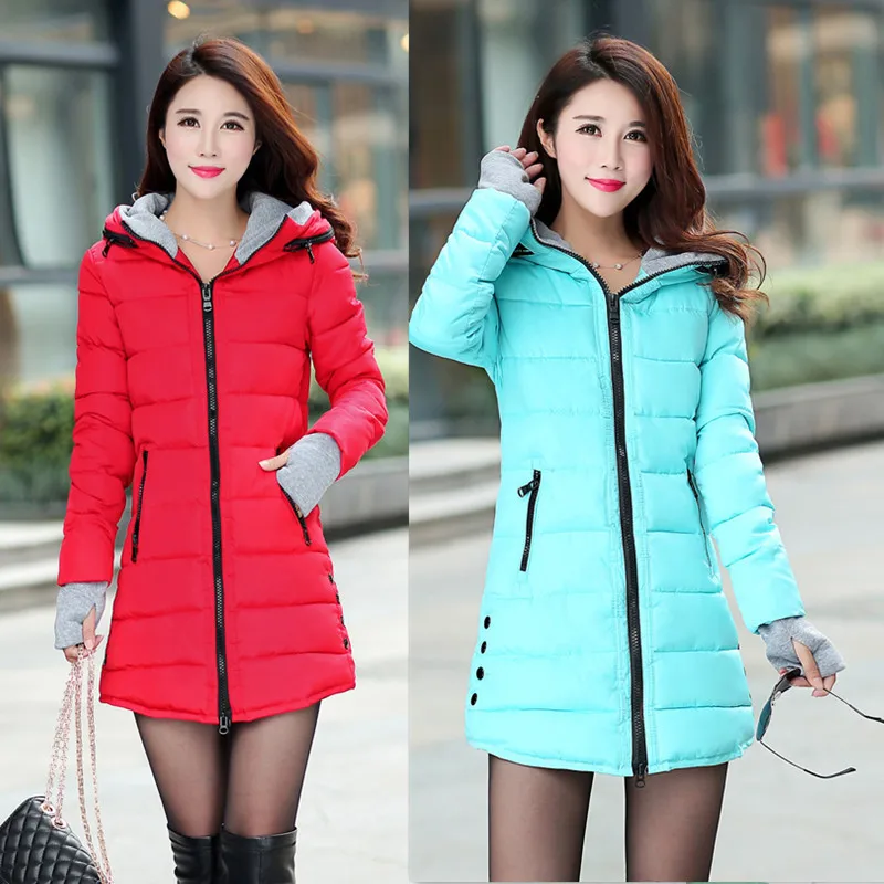 Korean Slim-Fit Down Cotton Winter Coat Female Jacket Hooded Warm Women's Clothing Blue Yellow Manteau Casaco Feminino Inverno