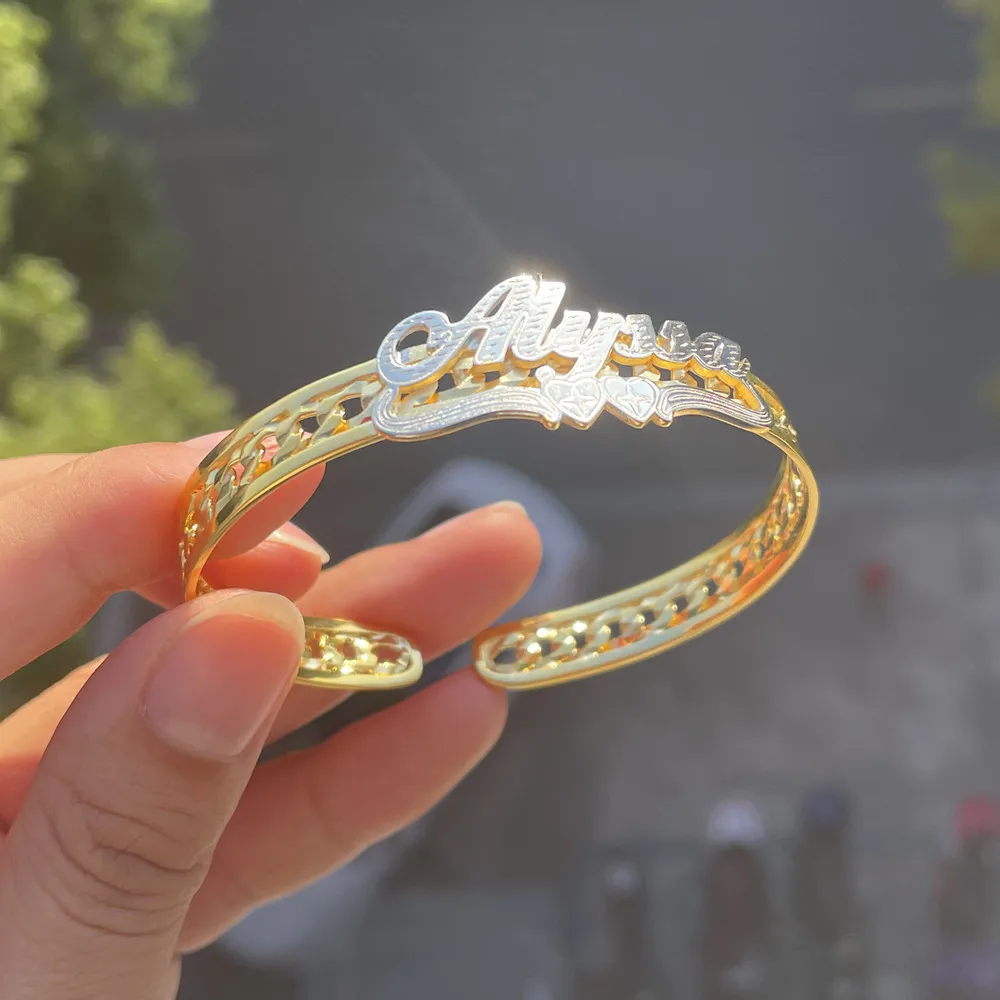 2021 New Silver 925 Custom Name Bangle Womens Letter Sterling Silver Bracelet Personality Gothic Two Color Custom Bracelet Gift
