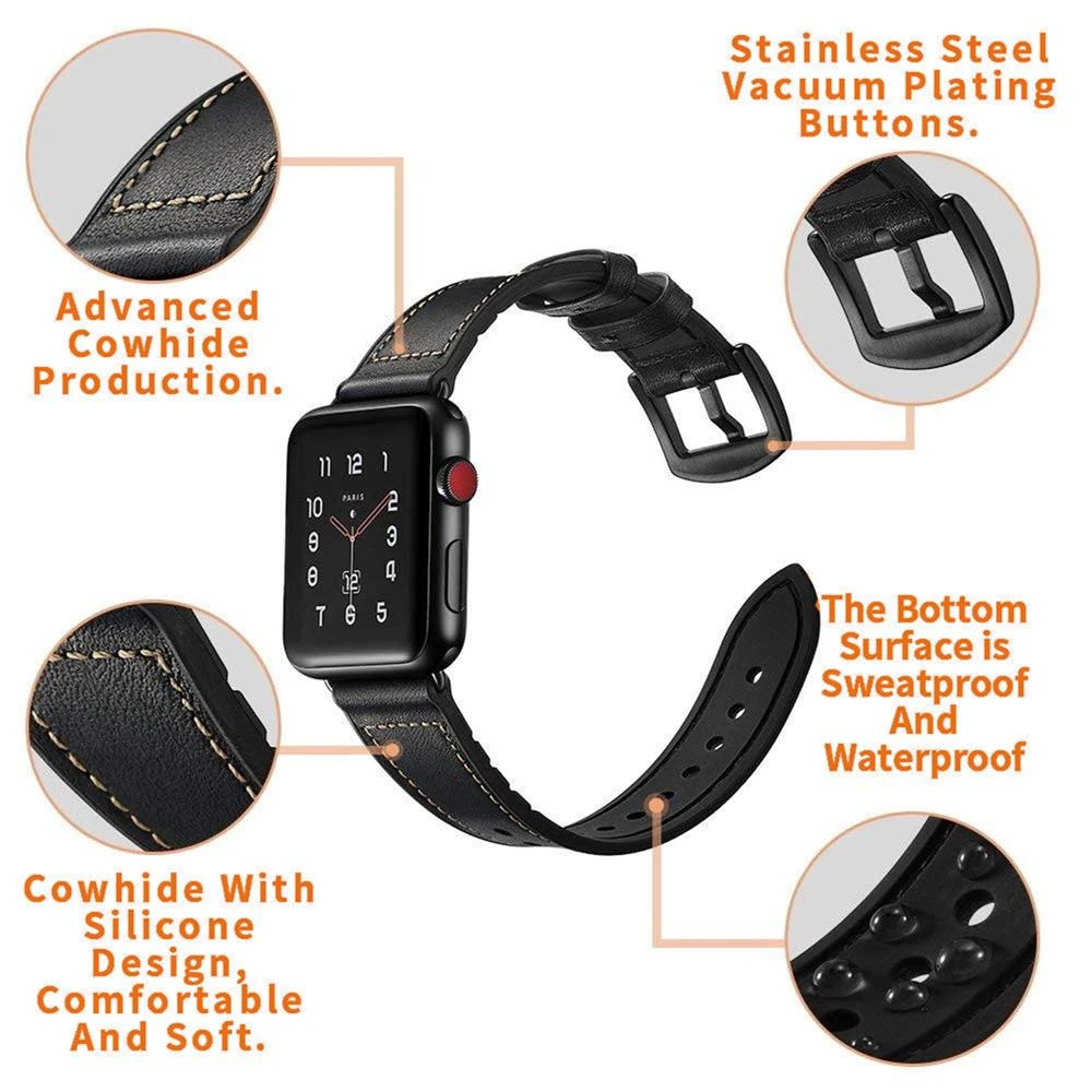 Leather Smart Watch Strap For Apple band 38mm iWatch Sport Bracelet loop strap watch correa breathable belt | Электроника