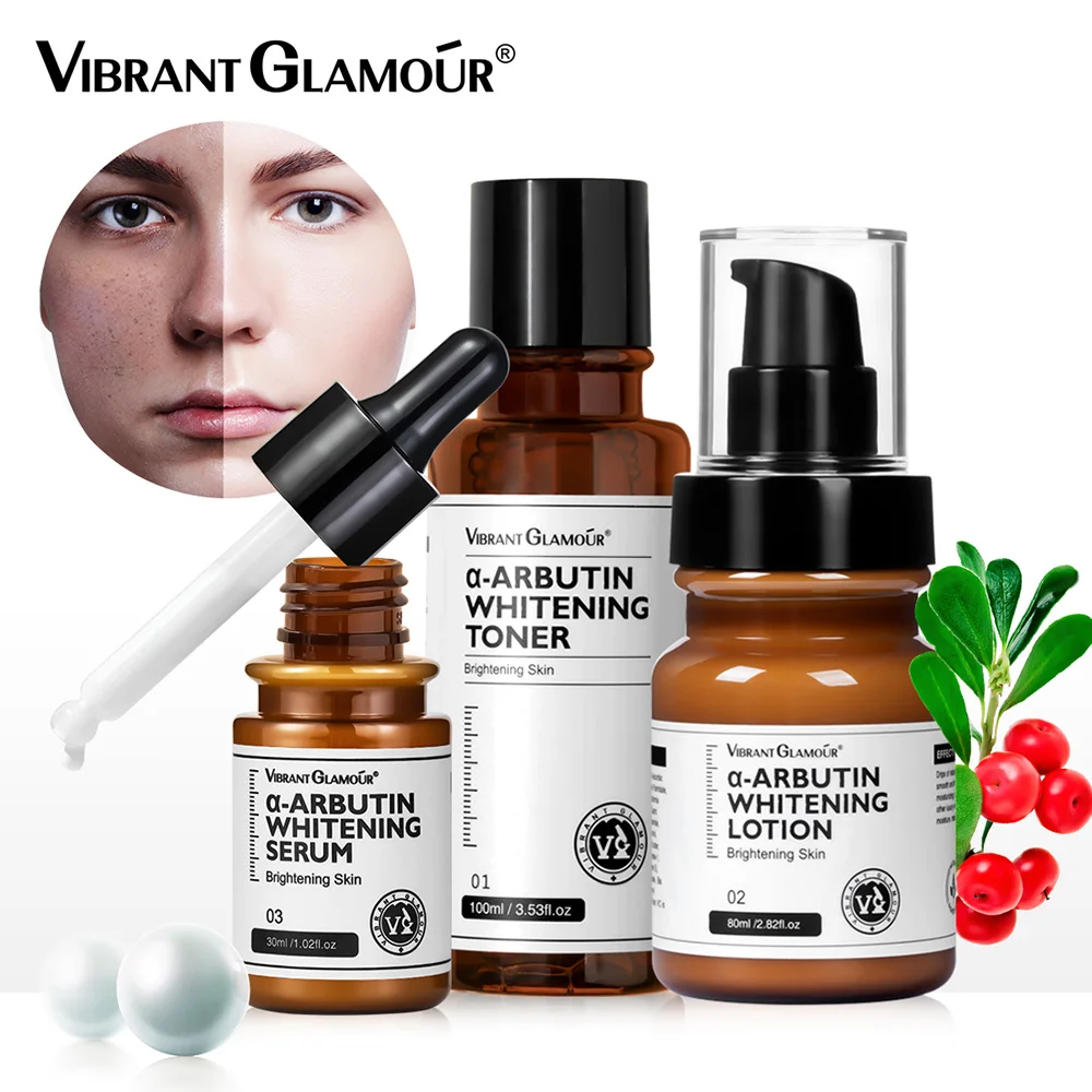 

VIBRANT GLAMOUR Arbutin Whitening Brighting Moisturizing Face Essence Spot Acne Marks Oil-control Anti-UV Facial Skin Care Set