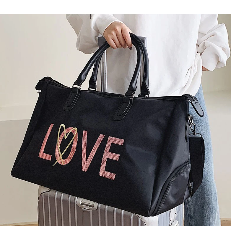 

Available for men and women One-shoulder carry duffel bag Large capacity waterproof sequined fitness travel bag with shoe positi